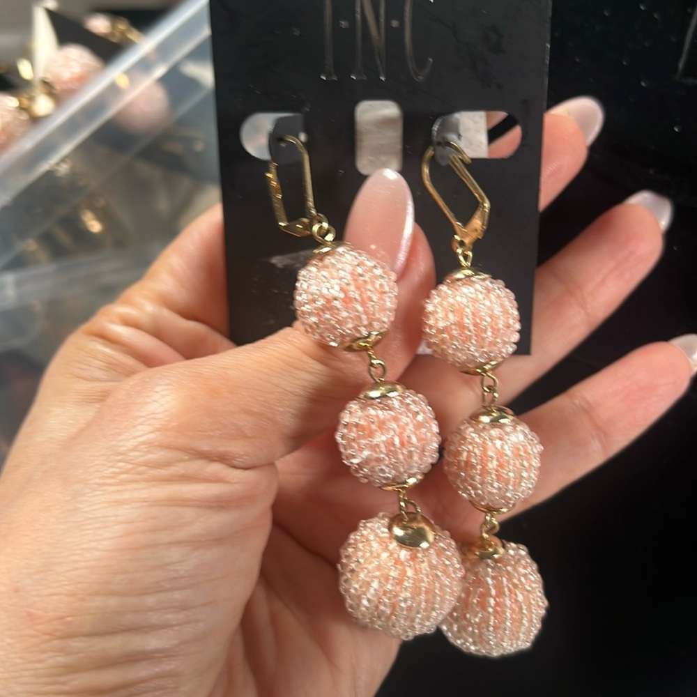 INC International Concepts Pink and Gold Beaded Earrings new